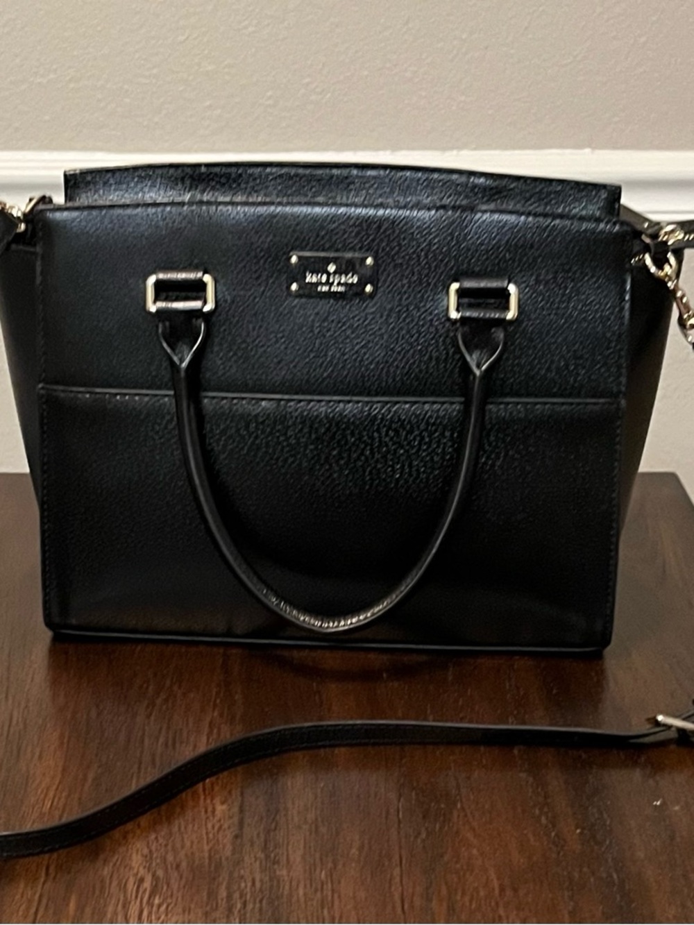EUC kate spade Black Pebbled Leather Satchel with Gold Hardware